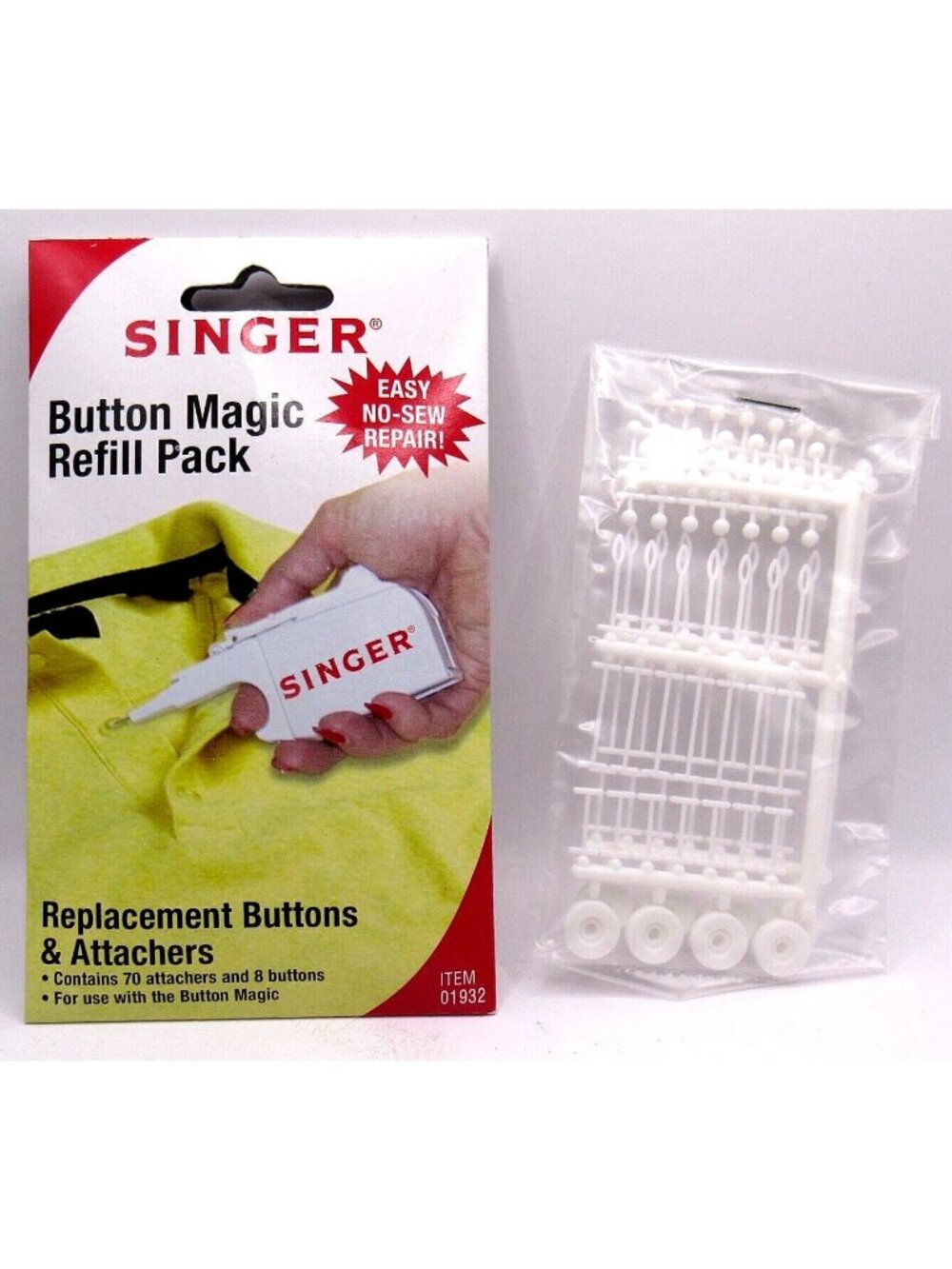 Singer Button Magic Refill Pack Replacement Buttons & Attachers No-Sew Repair Ki